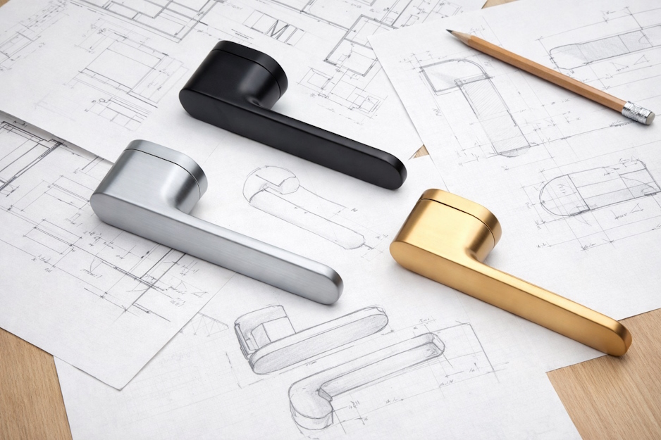 Дверная ручка System Designs AKIK LOCK на розетке с прямой минималистичной формой для межкомнатной двери в современном интерьере